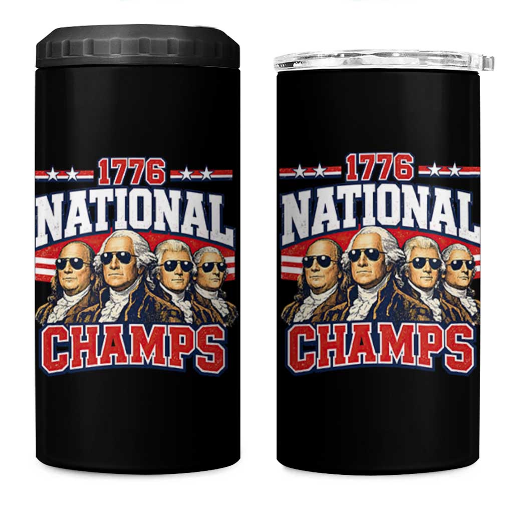 1776 National Champs Founding Fathers Graphic 4 in 1 Can Cooler Tumbler Funny George Washington and Presidents Sunglasses Sports Style Patriotic