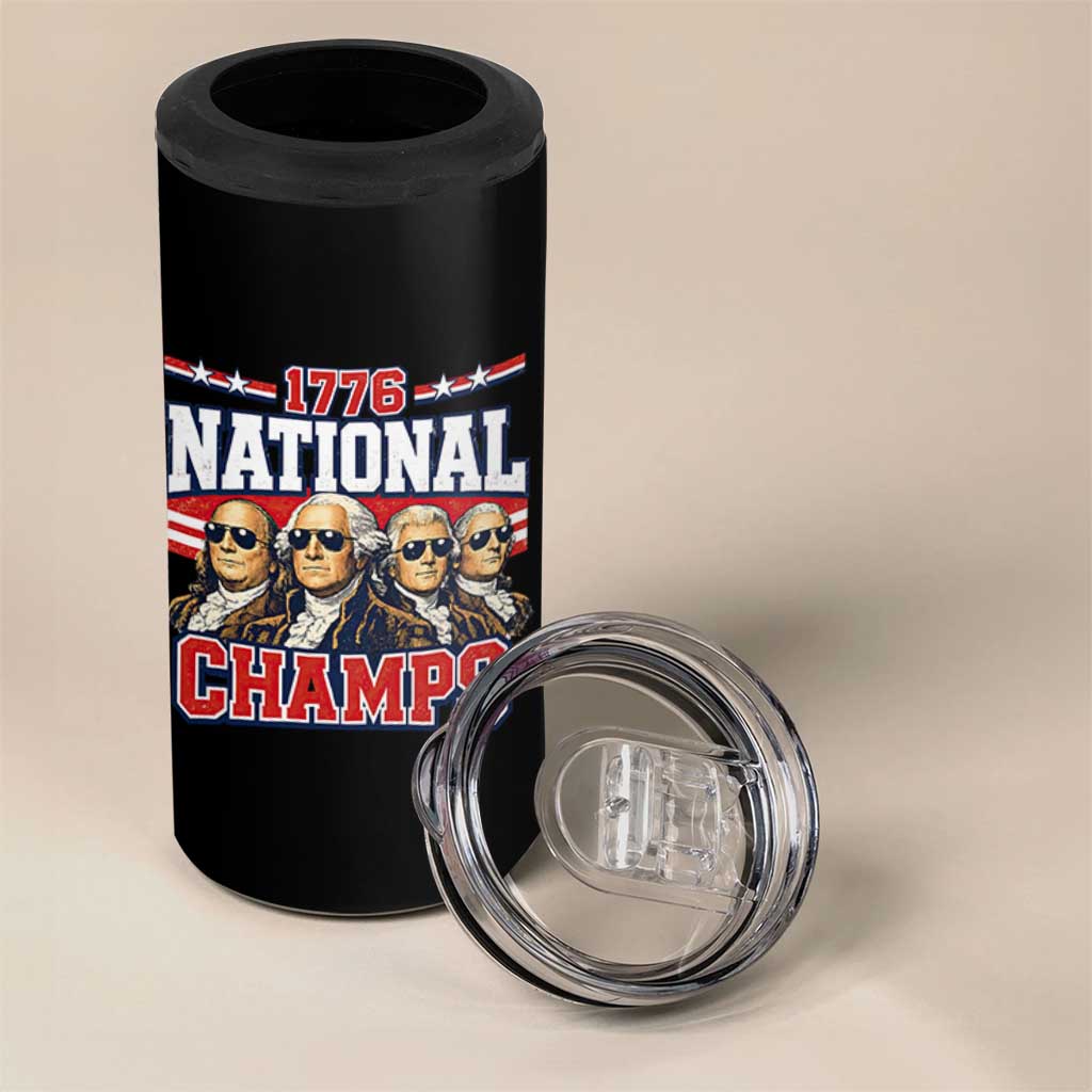 1776 National Champs Founding Fathers Graphic 4 in 1 Can Cooler Tumbler Funny George Washington and Presidents Sunglasses Sports Style Patriotic