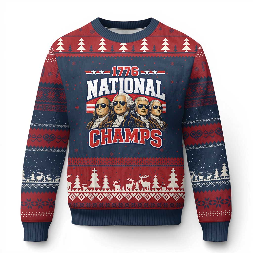 1776 National Champs Founding Fathers Graphic Ugly Christmas Sweater Funny George Washington and Presidents Sunglasses Sports Style Patriotic