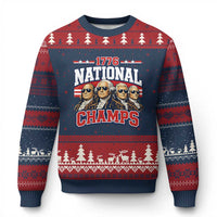 1776 National Champs Founding Fathers Graphic Ugly Christmas Sweater Funny George Washington and Presidents Sunglasses Sports Style Patriotic