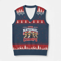 1776 National Champs Founding Fathers Graphic V-Neck Knit Sweater Vest Funny George Washington and Presidents Sunglasses Sports Style Patriotic