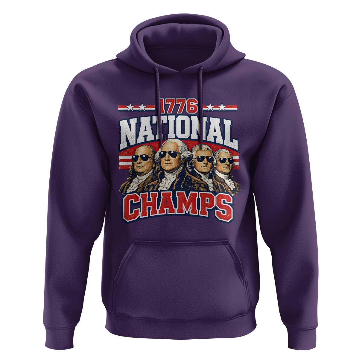 1776 National Champs Founding Fathers Graphic Hoodie Funny George Washington and Presidents Sunglasses Sports Style Patriotic