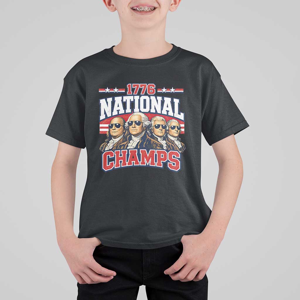 1776 National Champs Founding Fathers Graphic T Shirt For Kid Funny George Washington and Presidents Sunglasses Sports Style Patriotic