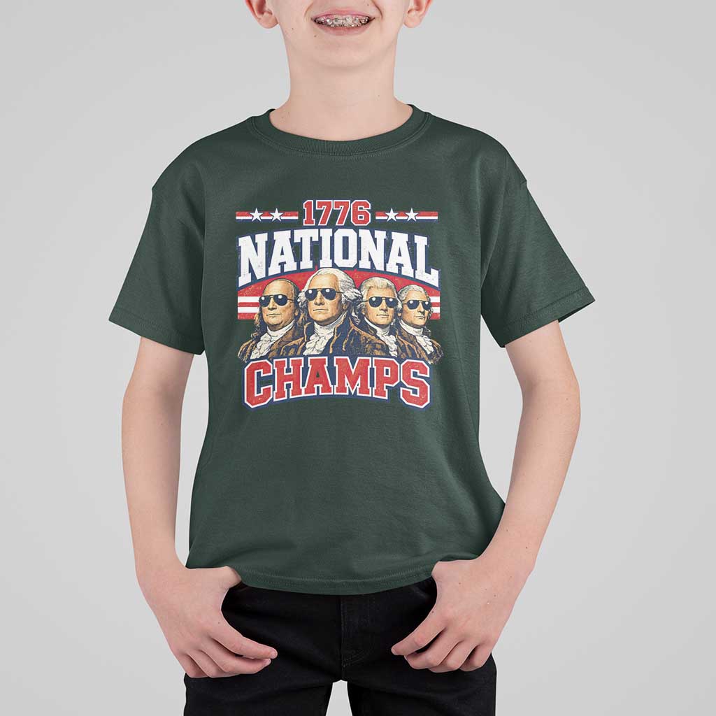 1776 National Champs Founding Fathers Graphic T Shirt For Kid Funny George Washington and Presidents Sunglasses Sports Style Patriotic