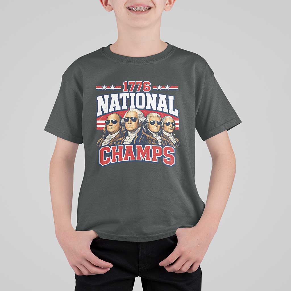 1776 National Champs Founding Fathers Graphic T Shirt For Kid Funny George Washington and Presidents Sunglasses Sports Style Patriotic