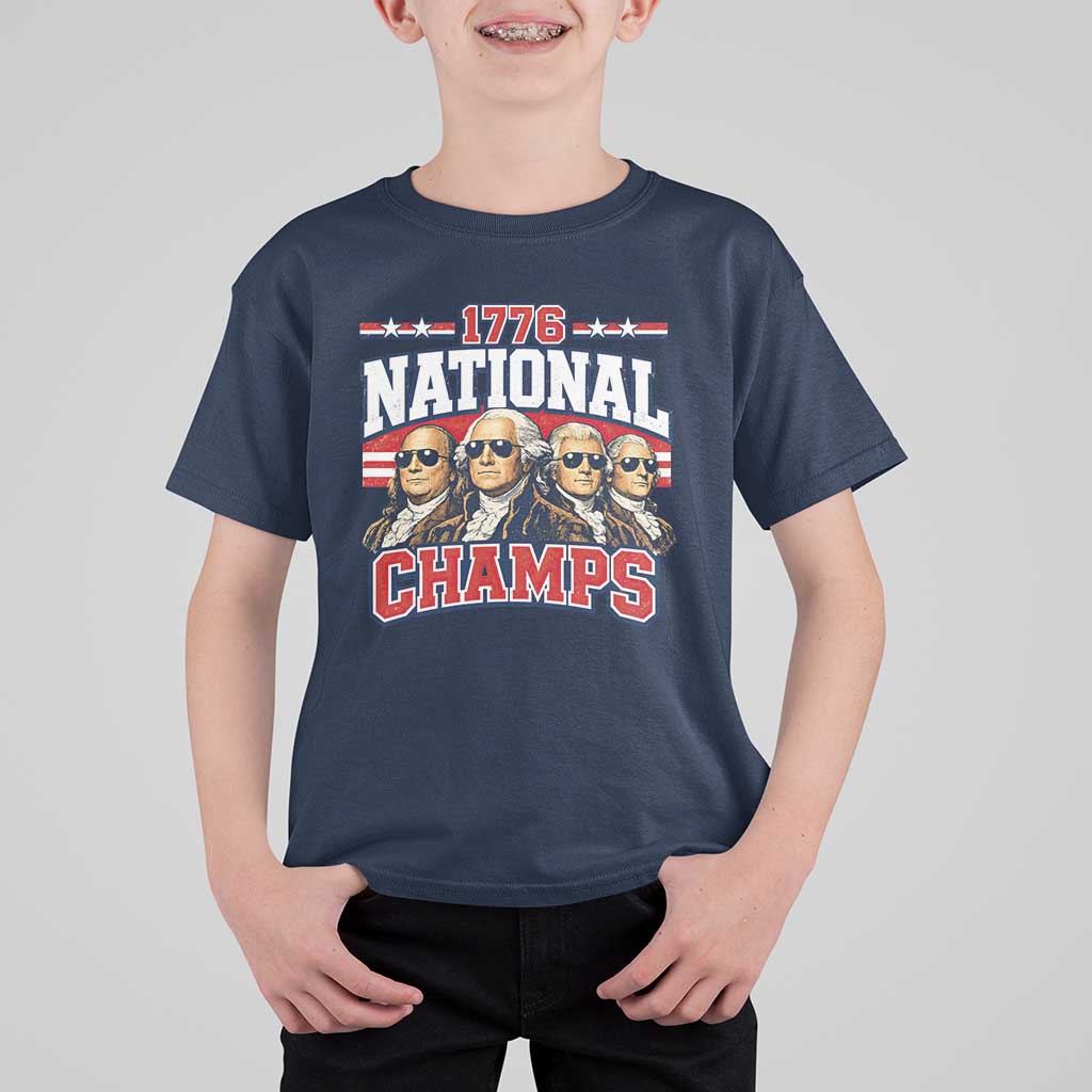 1776 National Champs Founding Fathers Graphic T Shirt For Kid Funny George Washington and Presidents Sunglasses Sports Style Patriotic