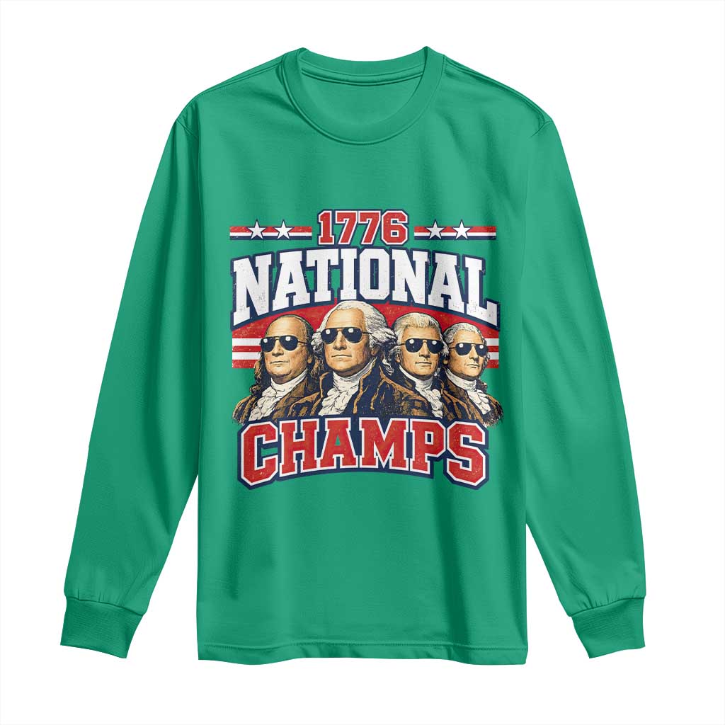 1776 National Champs Founding Fathers Graphic Long Sleeve Shirt Funny George Washington and Presidents Sunglasses Sports Style Patriotic