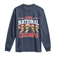 1776 National Champs Founding Fathers Graphic Long Sleeve Shirt Funny George Washington and Presidents Sunglasses Sports Style Patriotic