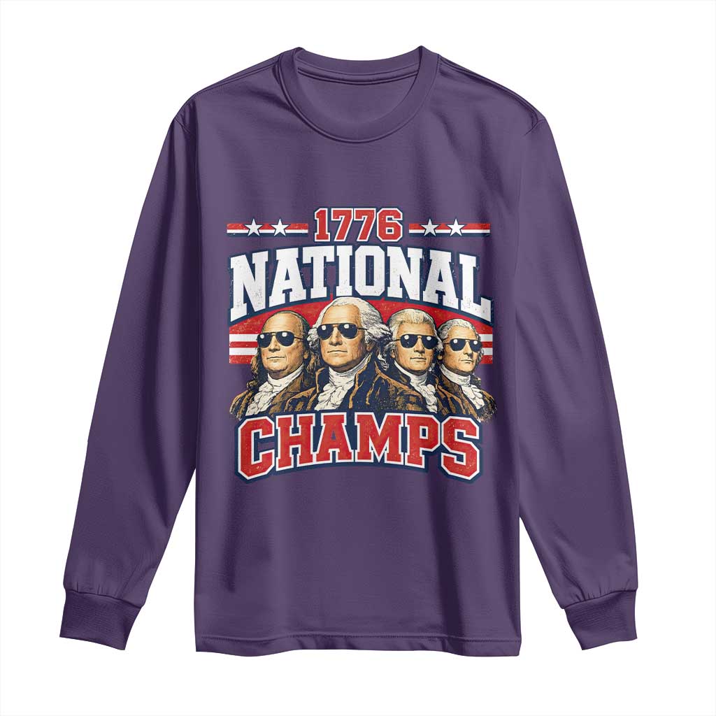 1776 National Champs Founding Fathers Graphic Long Sleeve Shirt Funny George Washington and Presidents Sunglasses Sports Style Patriotic
