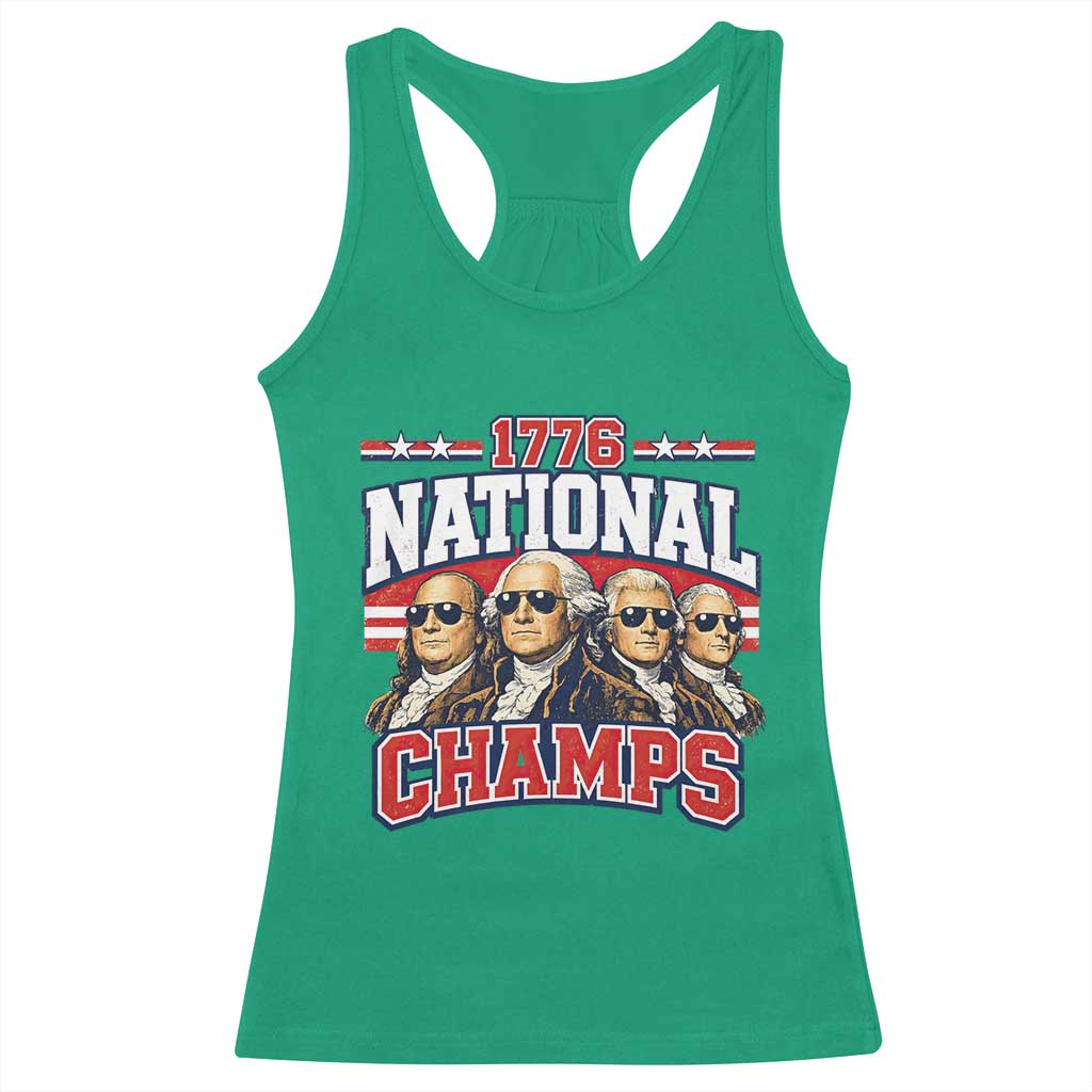 1776 National Champs Founding Fathers Graphic Racerback Tank Top Funny George Washington and Presidents Sunglasses Sports Style Patriotic