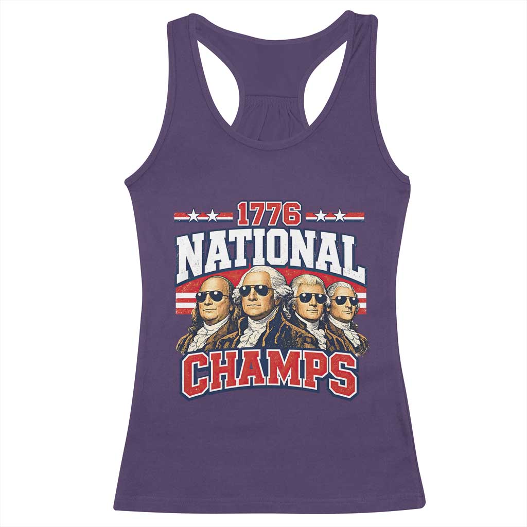 1776 National Champs Founding Fathers Graphic Racerback Tank Top Funny George Washington and Presidents Sunglasses Sports Style Patriotic