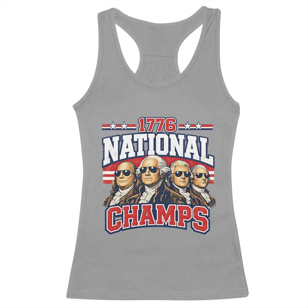 1776 National Champs Founding Fathers Graphic Racerback Tank Top Funny George Washington and Presidents Sunglasses Sports Style Patriotic
