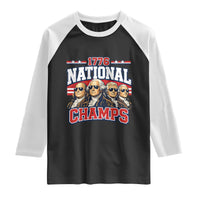 1776 National Champs Founding Fathers Graphic Raglan Shirt Funny George Washington and Presidents Sunglasses Sports Style Patriotic