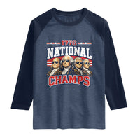 1776 National Champs Founding Fathers Graphic Raglan Shirt Funny George Washington and Presidents Sunglasses Sports Style Patriotic