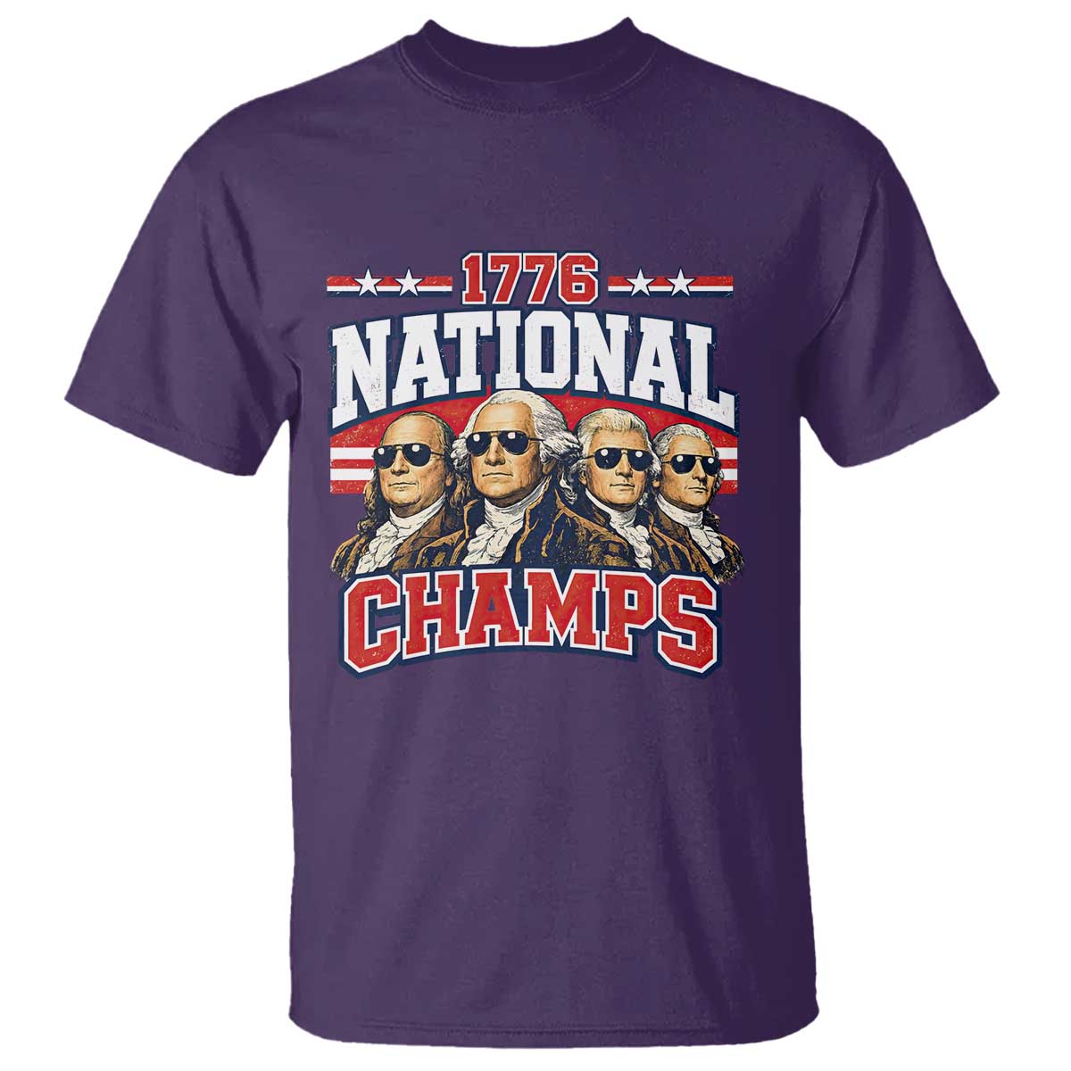 1776 National Champs Founding Fathers Graphic T Shirt Funny George Washington and Presidents Sunglasses Sports Style Patriotic
