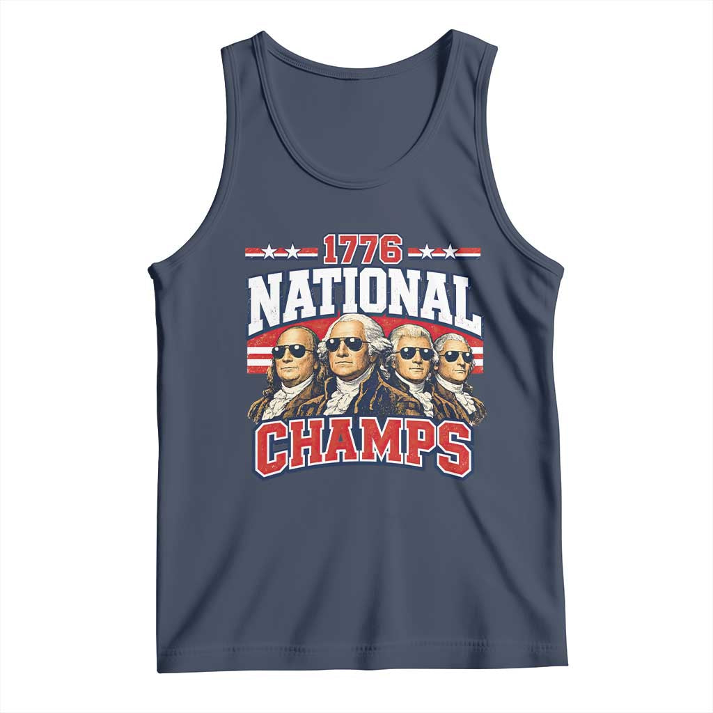1776 National Champs Founding Fathers Graphic Tank Top Funny George Washington and Presidents Sunglasses Sports Style Patriotic