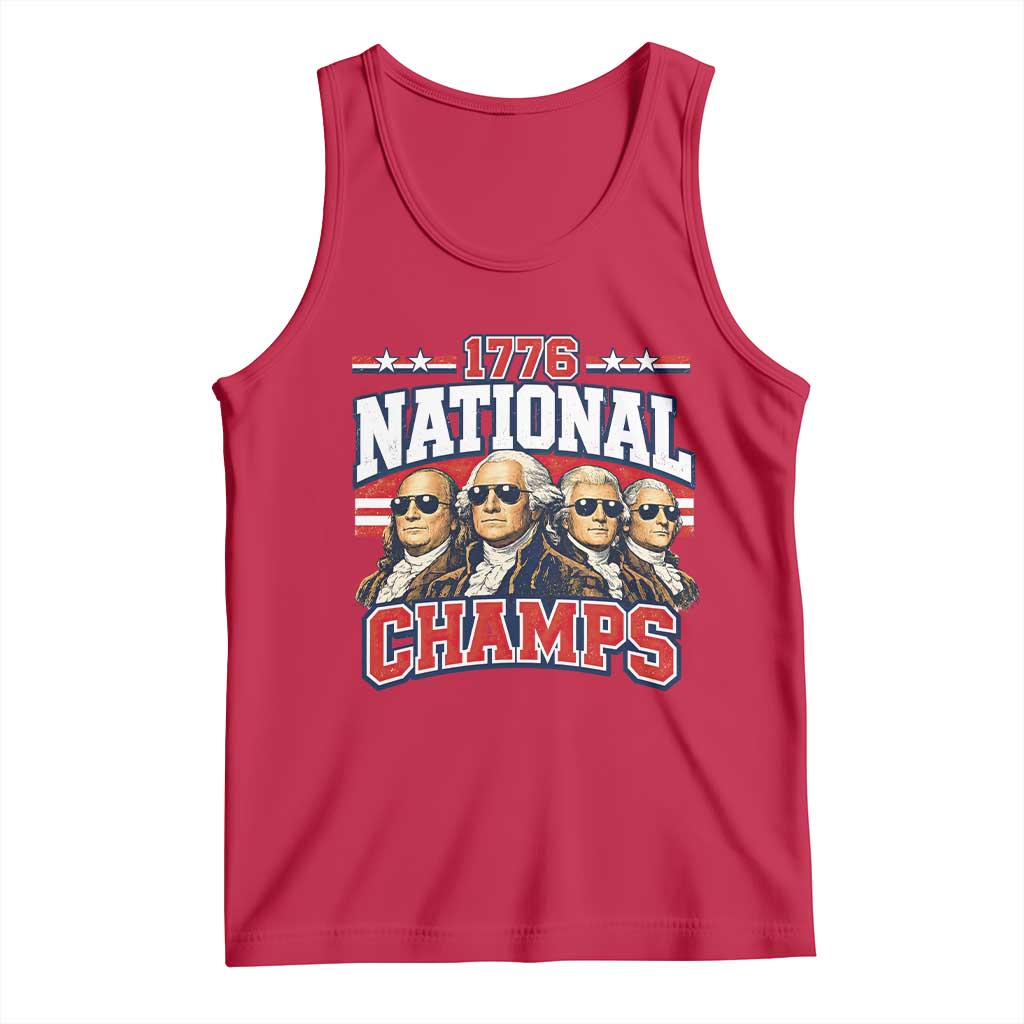 1776 National Champs Founding Fathers Graphic Tank Top Funny George Washington and Presidents Sunglasses Sports Style Patriotic