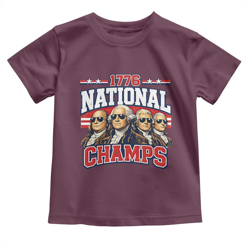 1776 National Champs Founding Fathers Graphic Toddler T Shirt Funny George Washington and Presidents Sunglasses Sports Style Patriotic