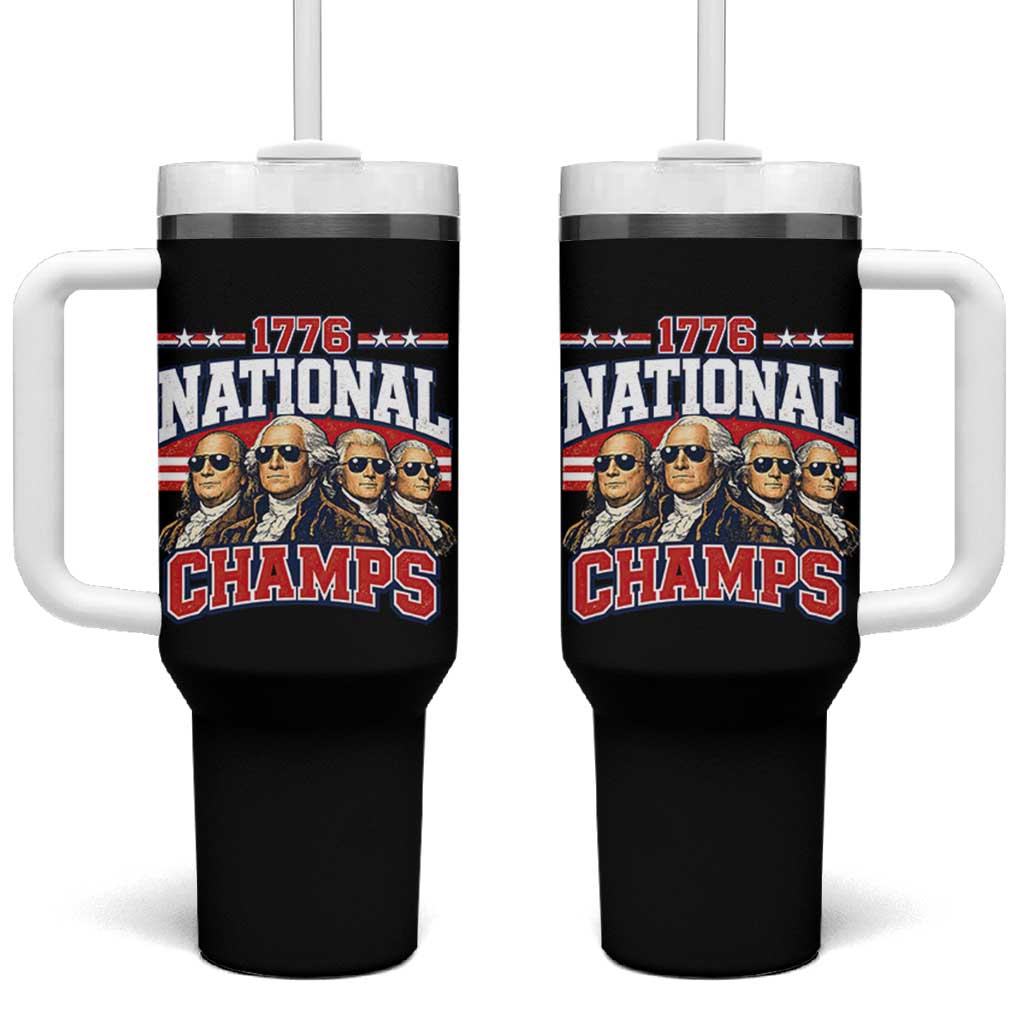1776 National Champs Founding Fathers Graphic Tumbler With Handle Funny George Washington and Presidents Sunglasses Sports Style Patriotic