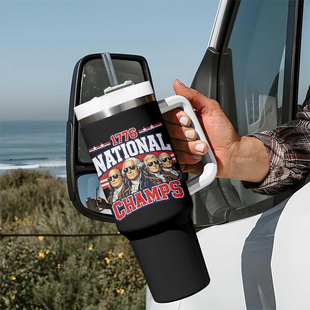 1776 National Champs Founding Fathers Graphic Tumbler With Handle Funny George Washington and Presidents Sunglasses Sports Style Patriotic