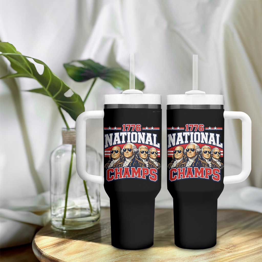 1776 National Champs Founding Fathers Graphic Tumbler With Handle Funny George Washington and Presidents Sunglasses Sports Style Patriotic