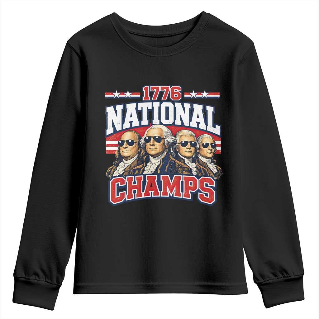 1776 National Champs Founding Fathers Graphic Youth Sweatshirt Funny George Washington and Presidents Sunglasses Sports Style Patriotic