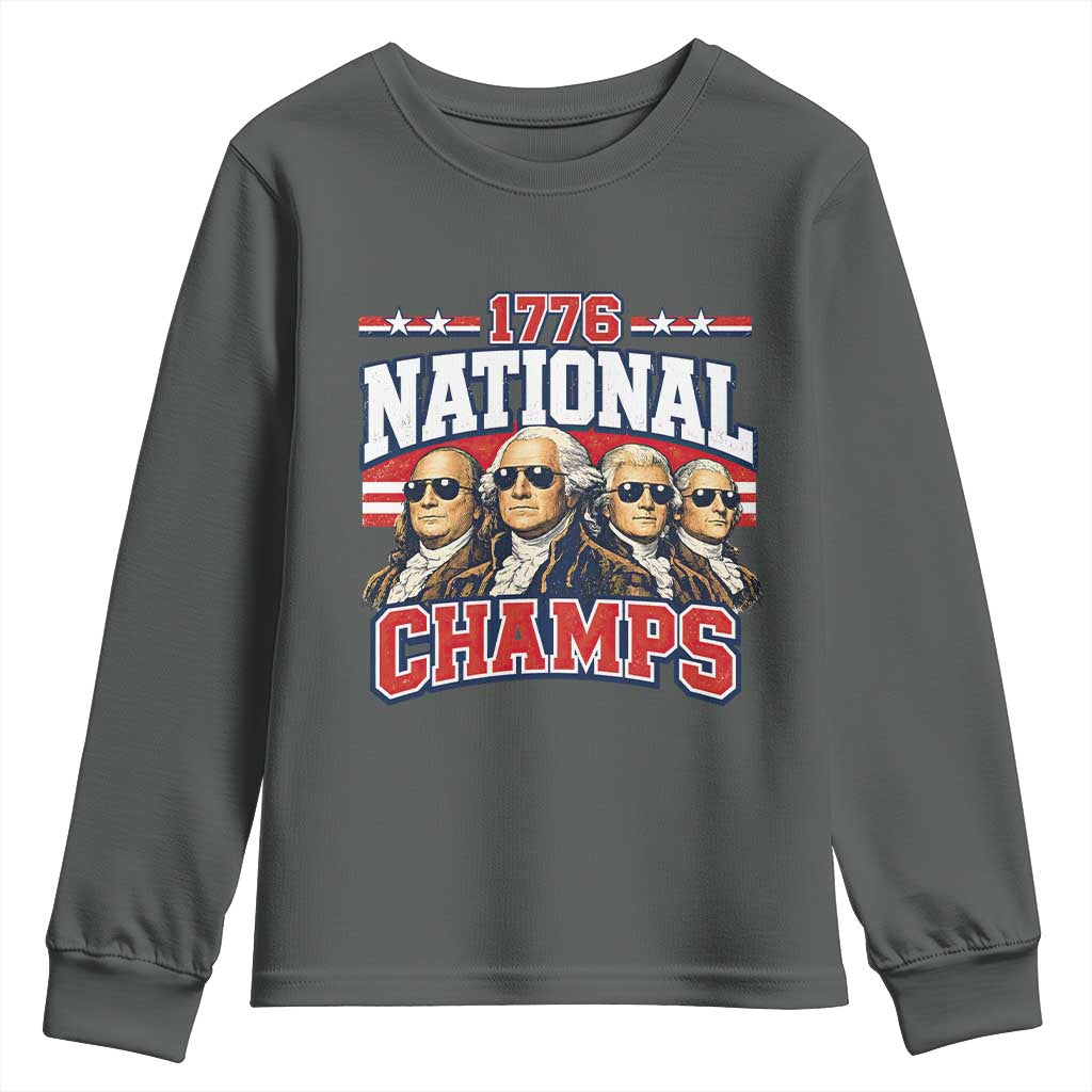 1776 National Champs Founding Fathers Graphic Youth Sweatshirt Funny George Washington and Presidents Sunglasses Sports Style Patriotic