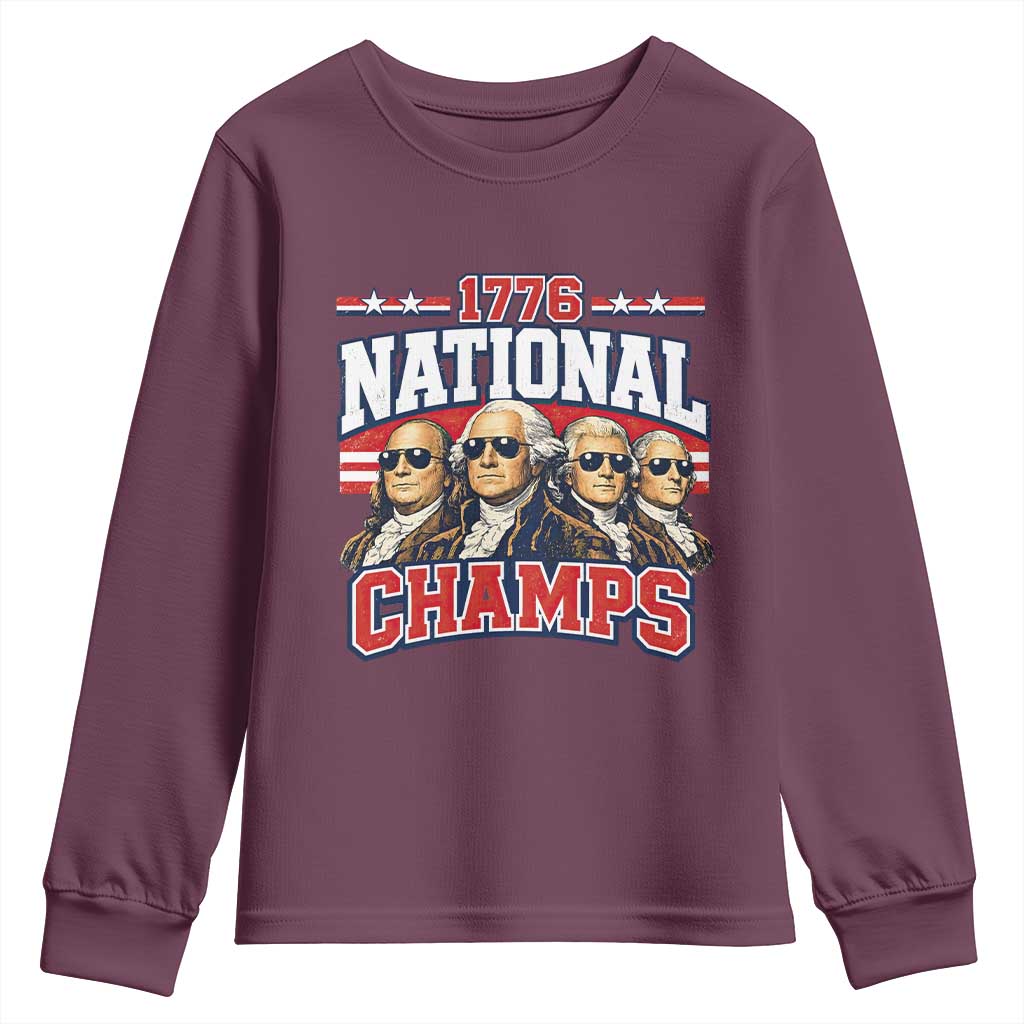 1776 National Champs Founding Fathers Graphic Youth Sweatshirt Funny George Washington and Presidents Sunglasses Sports Style Patriotic