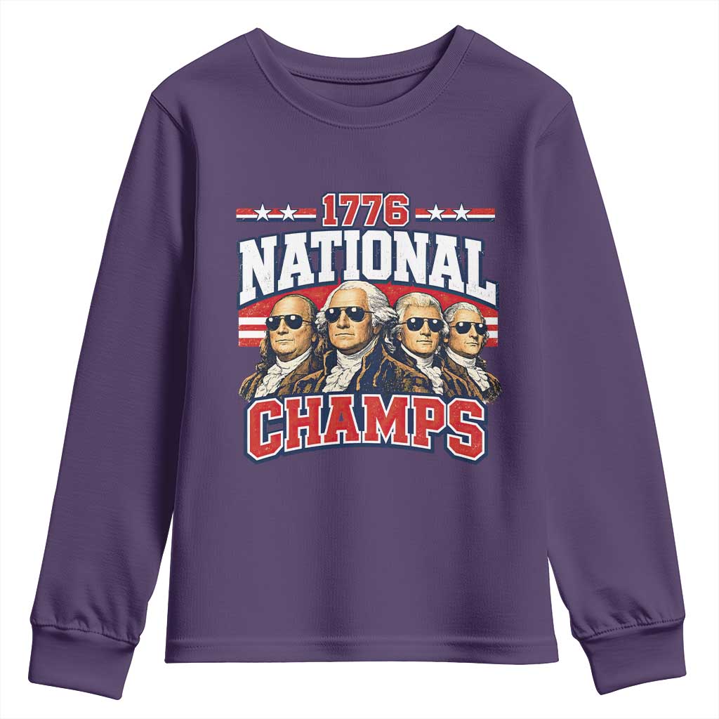 1776 National Champs Founding Fathers Graphic Youth Sweatshirt Funny George Washington and Presidents Sunglasses Sports Style Patriotic