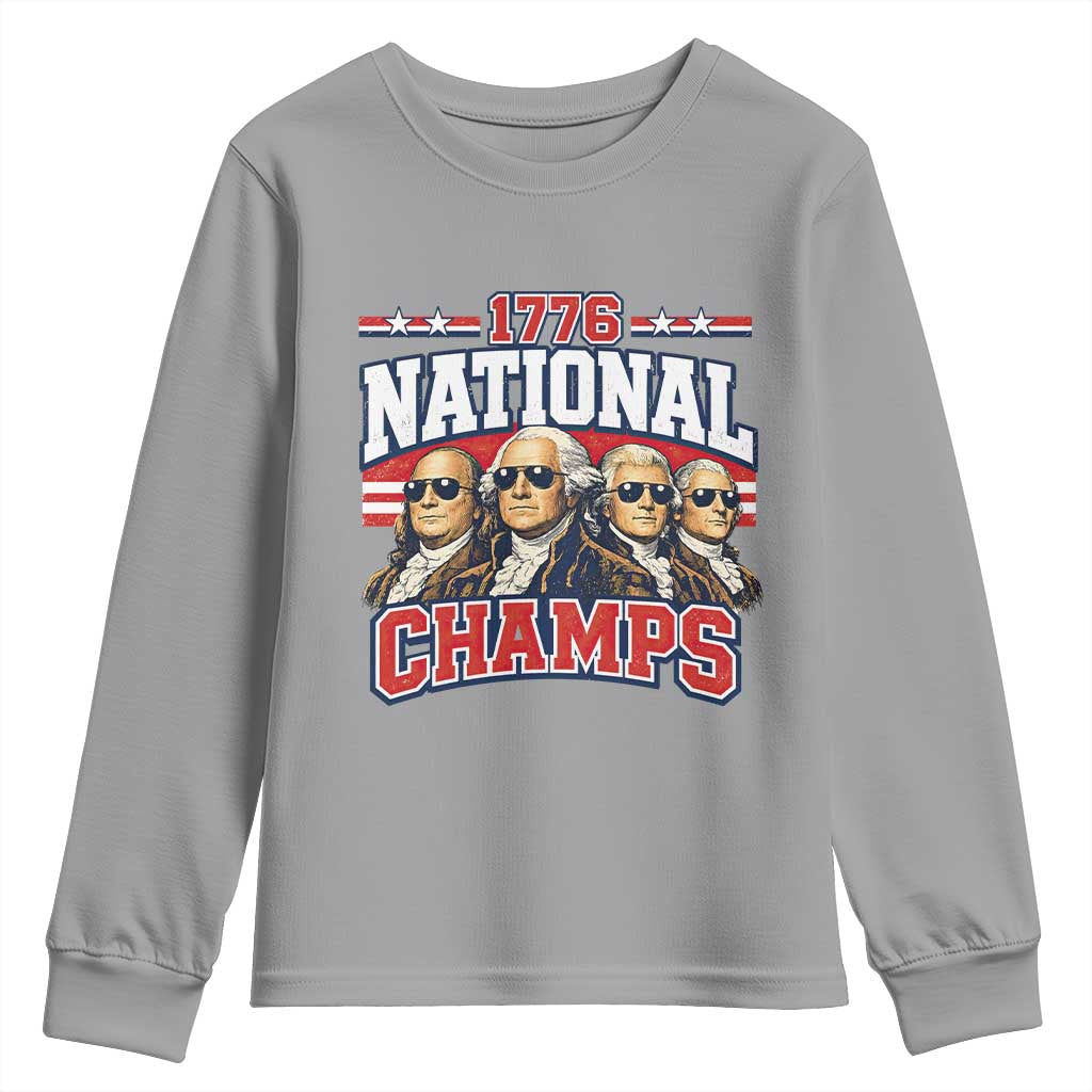 1776 National Champs Founding Fathers Graphic Youth Sweatshirt Funny George Washington and Presidents Sunglasses Sports Style Patriotic