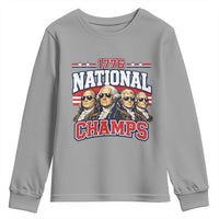 1776 National Champs Founding Fathers Graphic Youth Sweatshirt Funny George Washington and Presidents Sunglasses Sports Style Patriotic