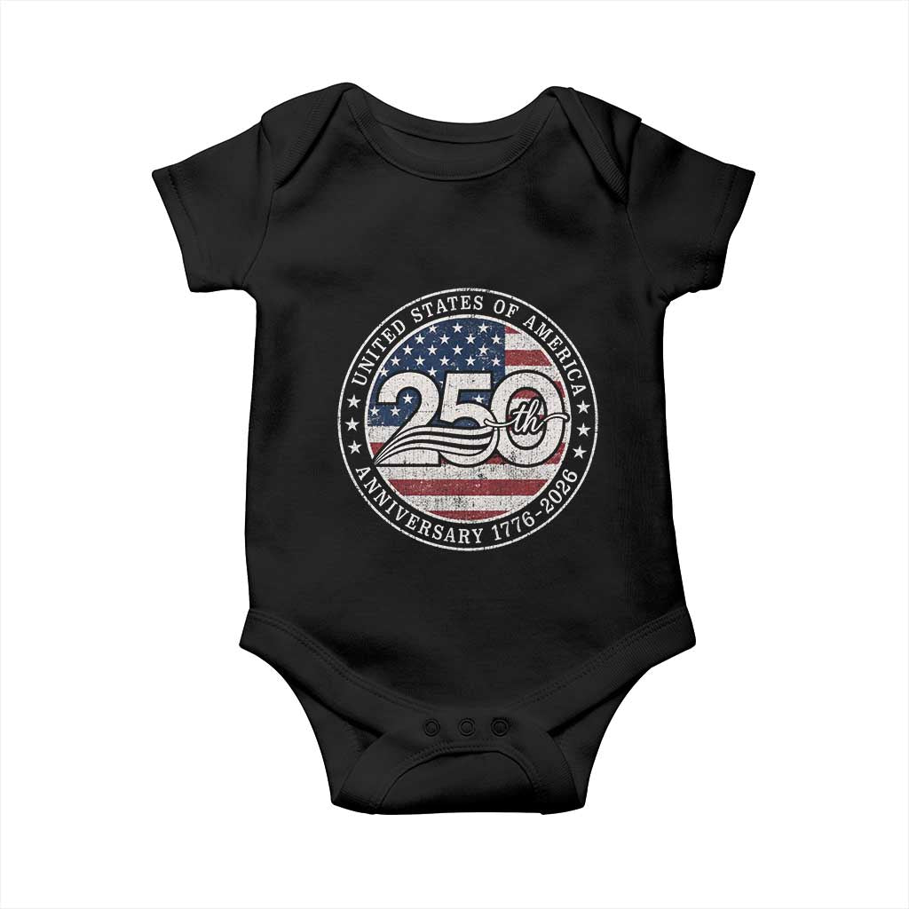United States of America 250th Anniversary Vintage Seal Baby Onesie Distressed American Flag 1776 to 2026 Semiquincentennial Patriotic
