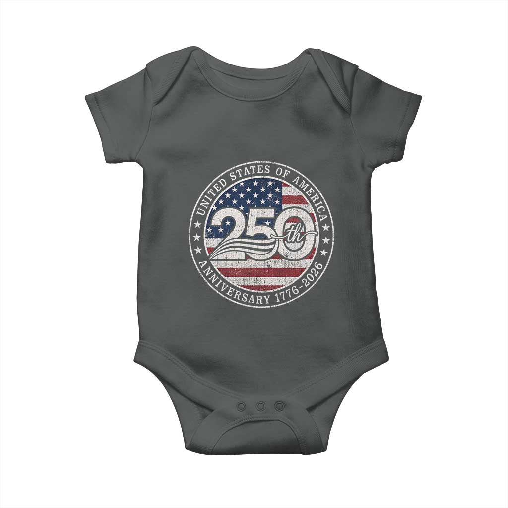 United States of America 250th Anniversary Vintage Seal Baby Onesie Distressed American Flag 1776 to 2026 Semiquincentennial Patriotic
