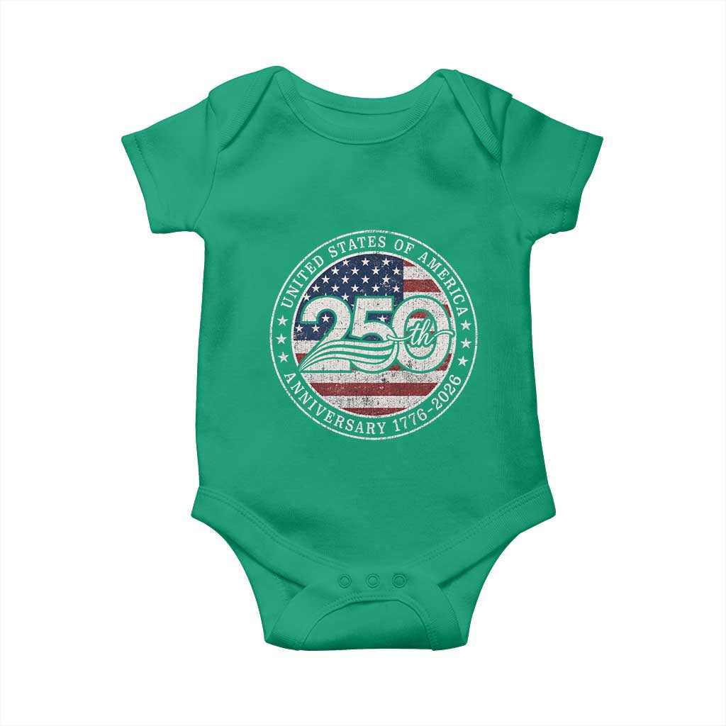 United States of America 250th Anniversary Vintage Seal Baby Onesie Distressed American Flag 1776 to 2026 Semiquincentennial Patriotic
