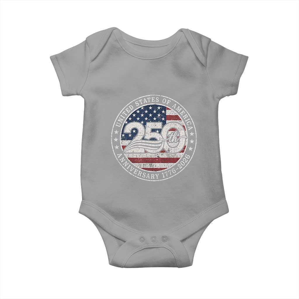 United States of America 250th Anniversary Vintage Seal Baby Onesie Distressed American Flag 1776 to 2026 Semiquincentennial Patriotic
