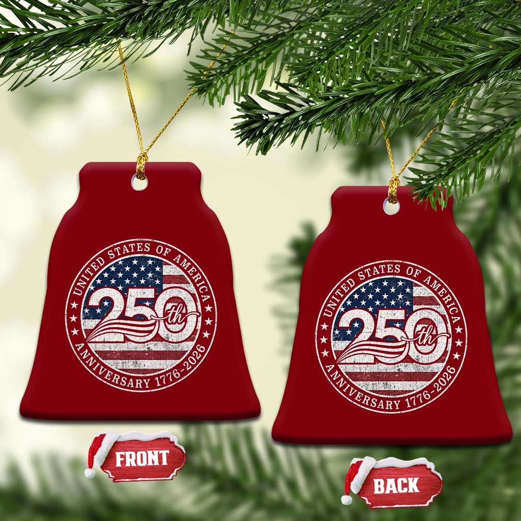 United States of America 250th Anniversary Vintage Seal Ceramic Ornament Distressed American Flag 1776 to 2026 Semiquincentennial Patriotic
