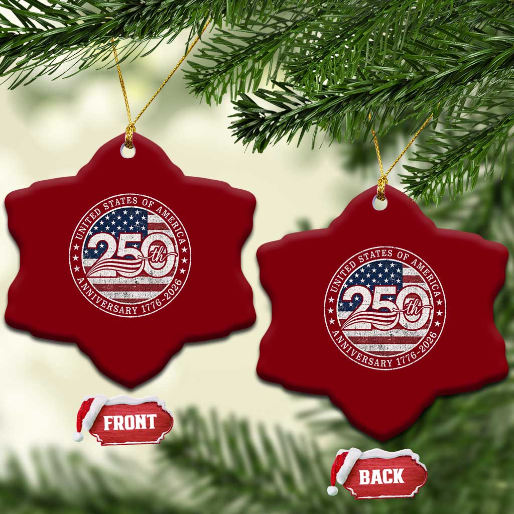 United States of America 250th Anniversary Vintage Seal Ceramic Ornament Distressed American Flag 1776 to 2026 Semiquincentennial Patriotic