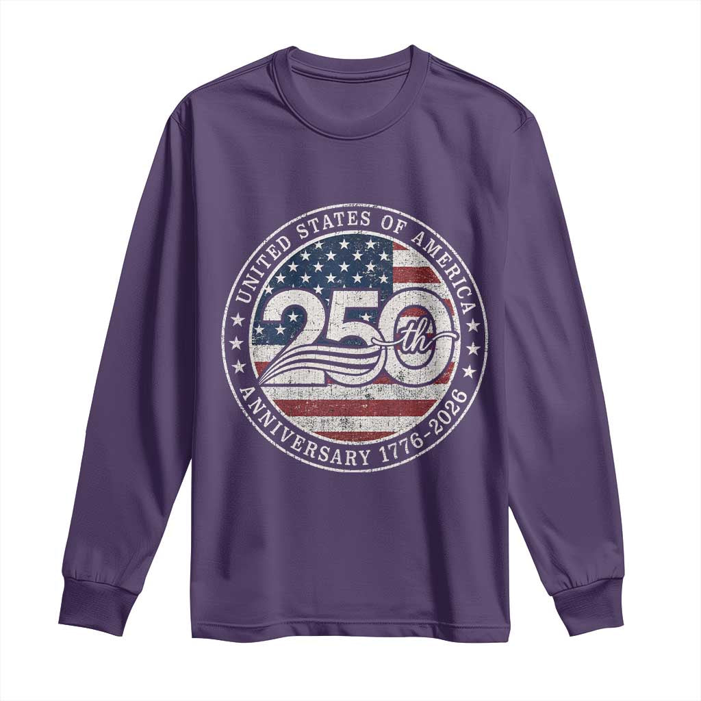 United States of America 250th Anniversary Vintage Seal Long Sleeve Shirt Distressed American Flag 1776 to 2026 Semiquincentennial Patriotic