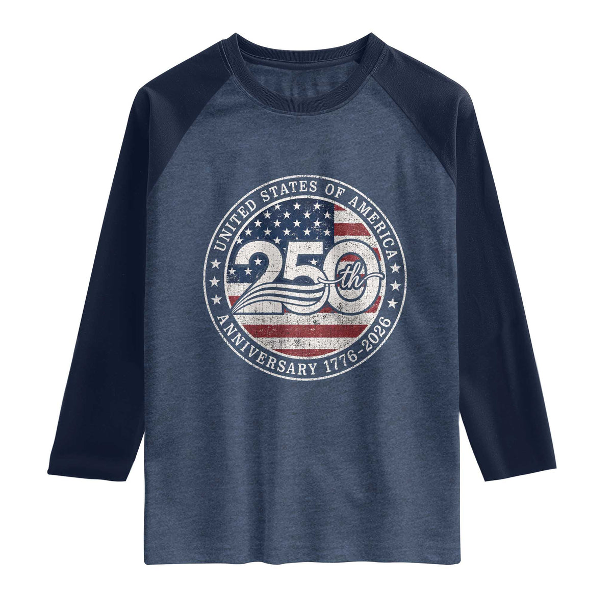United States of America 250th Anniversary Vintage Seal Raglan Shirt Distressed American Flag 1776 to 2026 Semiquincentennial Patriotic