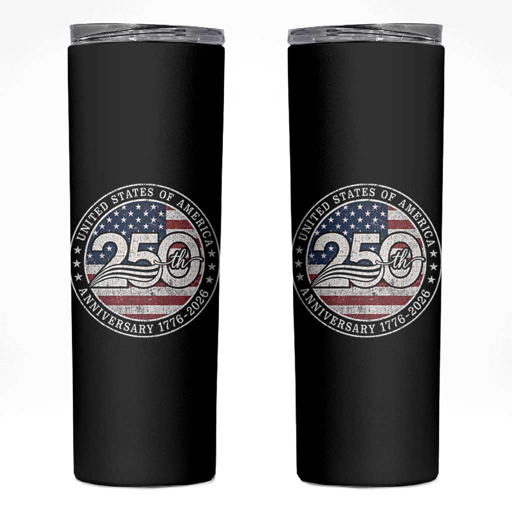 United States of America 250th Anniversary Vintage Seal Skinny Tumbler Distressed American Flag 1776 to 2026 Semiquincentennial Patriotic