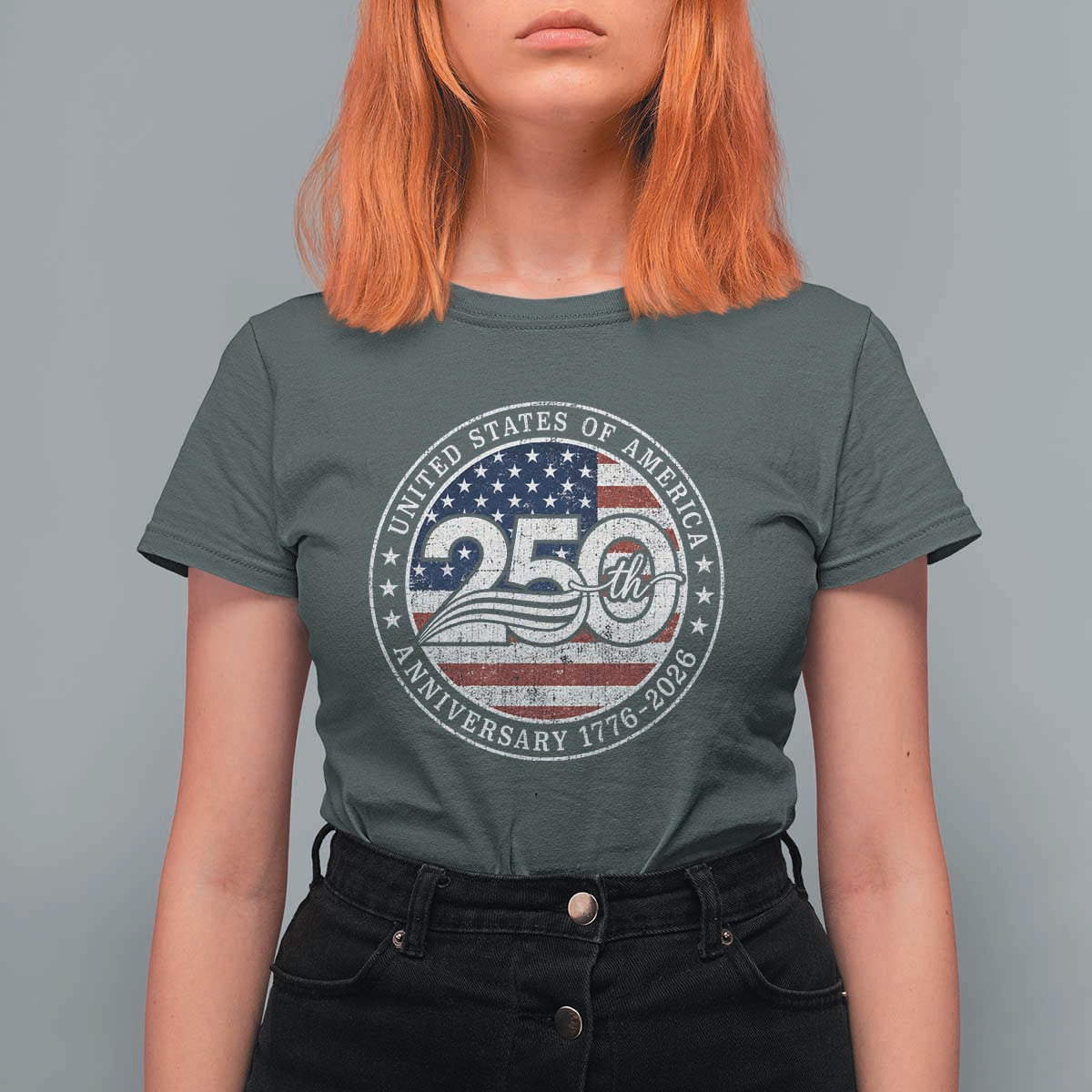 United States of America 250th Anniversary Vintage Seal T Shirt For Women Distressed American Flag 1776 to 2026 Semiquincentennial Patriotic