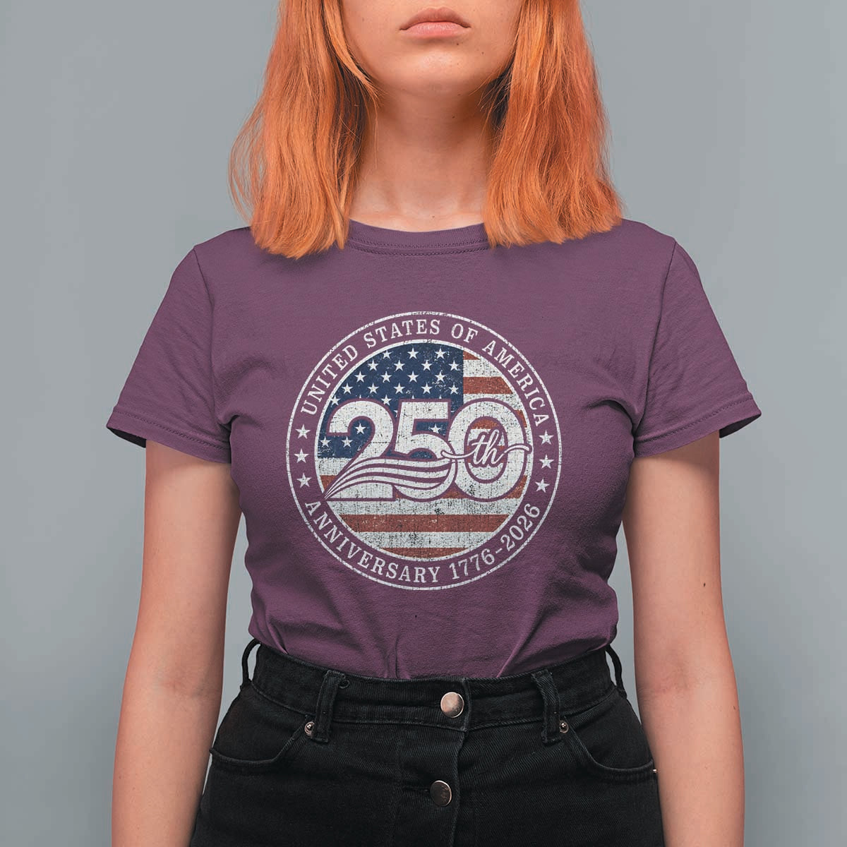 United States of America 250th Anniversary Vintage Seal T Shirt For Women Distressed American Flag 1776 to 2026 Semiquincentennial Patriotic