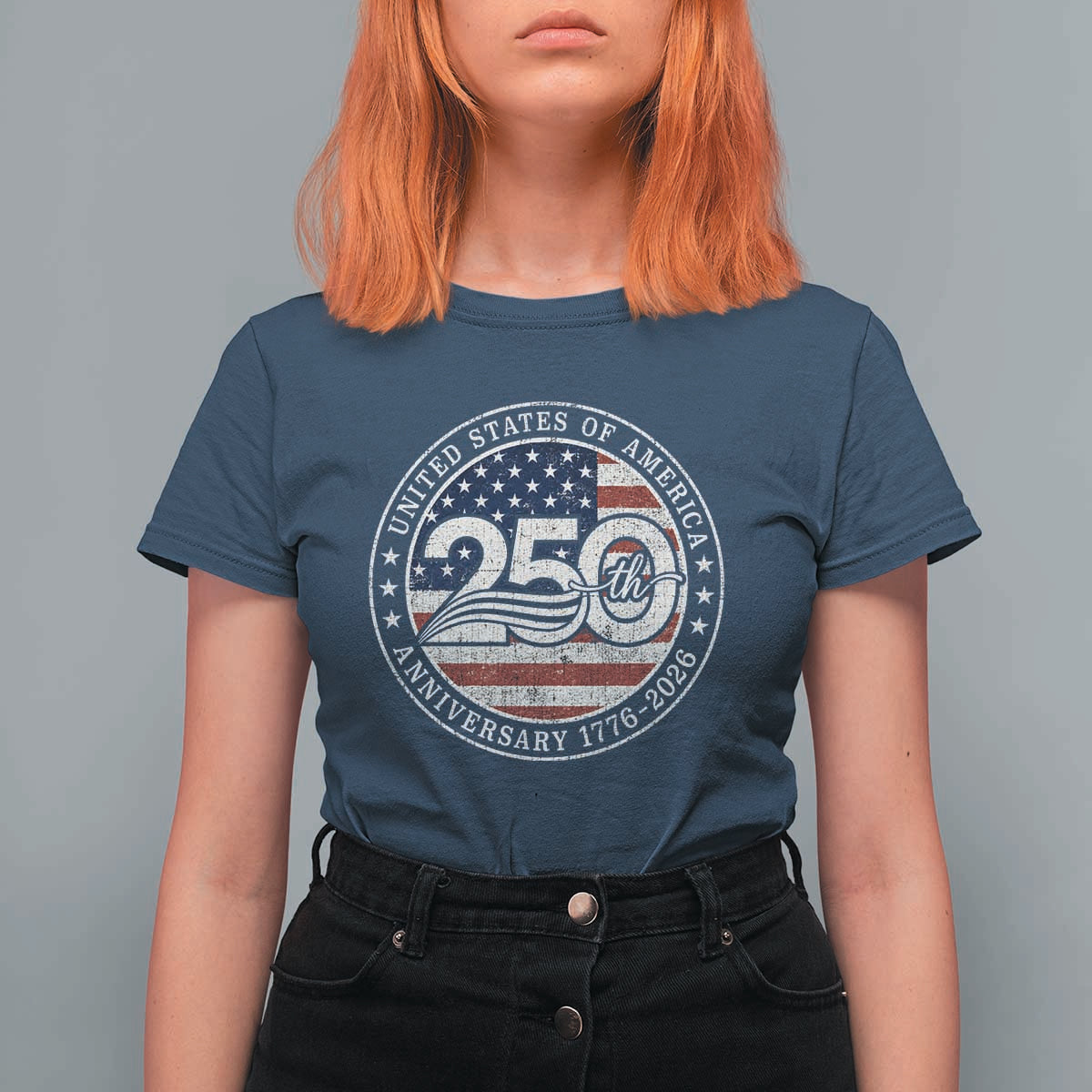 United States of America 250th Anniversary Vintage Seal T Shirt For Women Distressed American Flag 1776 to 2026 Semiquincentennial Patriotic