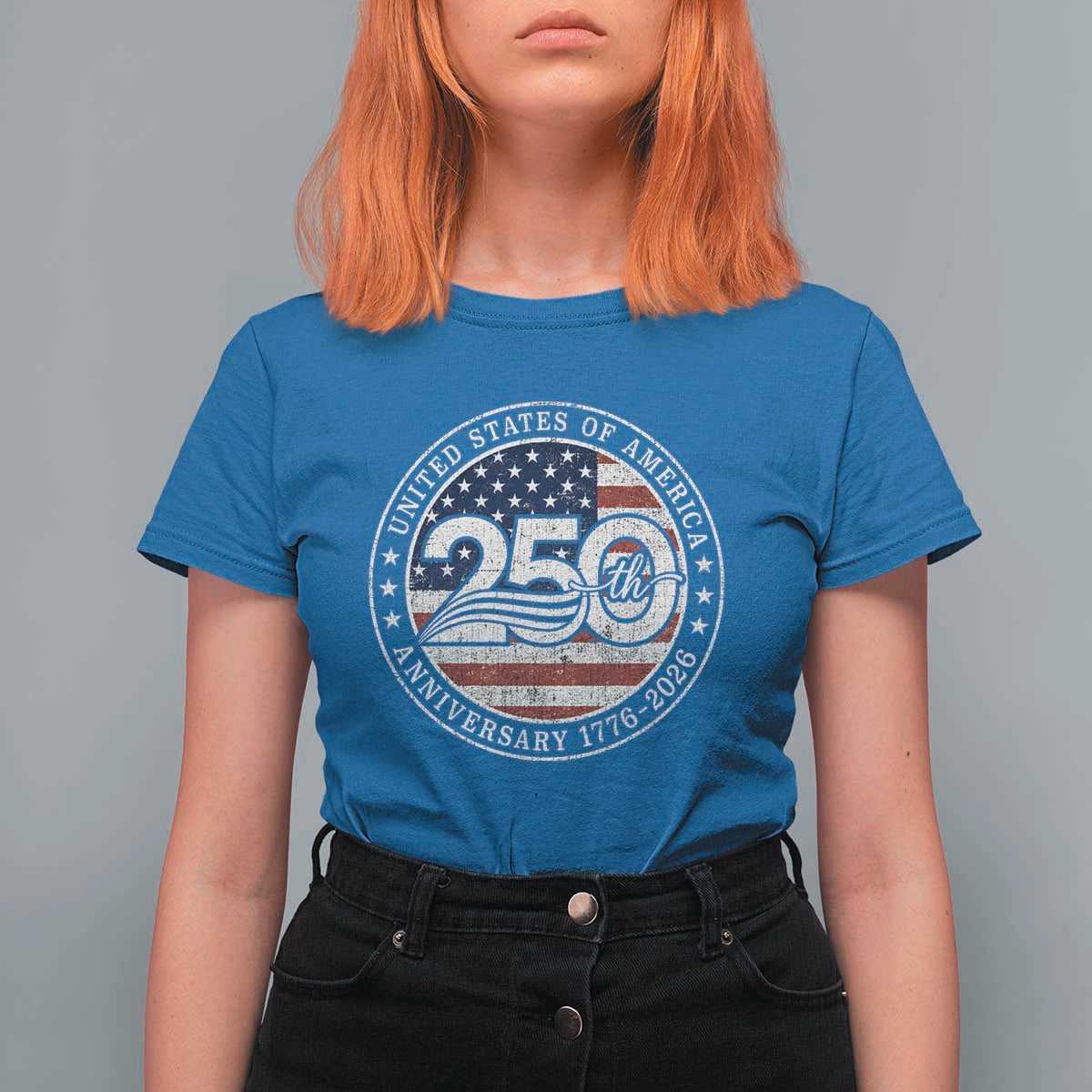 United States of America 250th Anniversary Vintage Seal T Shirt For Women Distressed American Flag 1776 to 2026 Semiquincentennial Patriotic