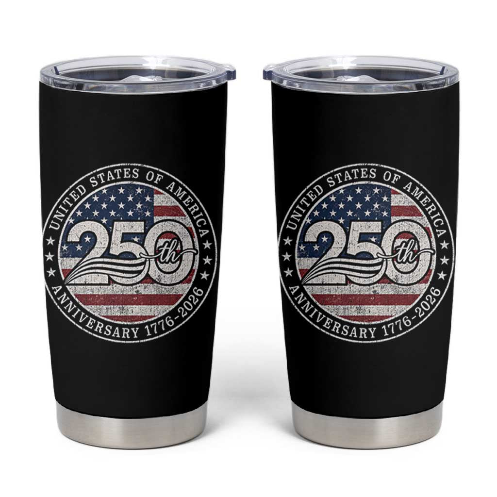 United States of America 250th Anniversary Vintage Seal Tumbler Cup Distressed American Flag 1776 to 2026 Semiquincentennial Patriotic