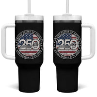 United States of America 250th Anniversary Vintage Seal Tumbler With Handle Distressed American Flag 1776 to 2026 Semiquincentennial Patriotic
