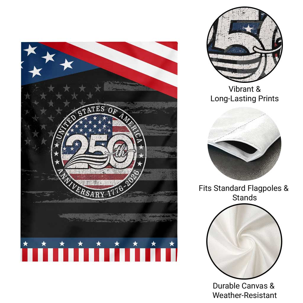 United States of America 250th Anniversary Vintage Seal Patriotic Garden Flag Distressed American Flag 1776 to 2026 Semiquincentennial