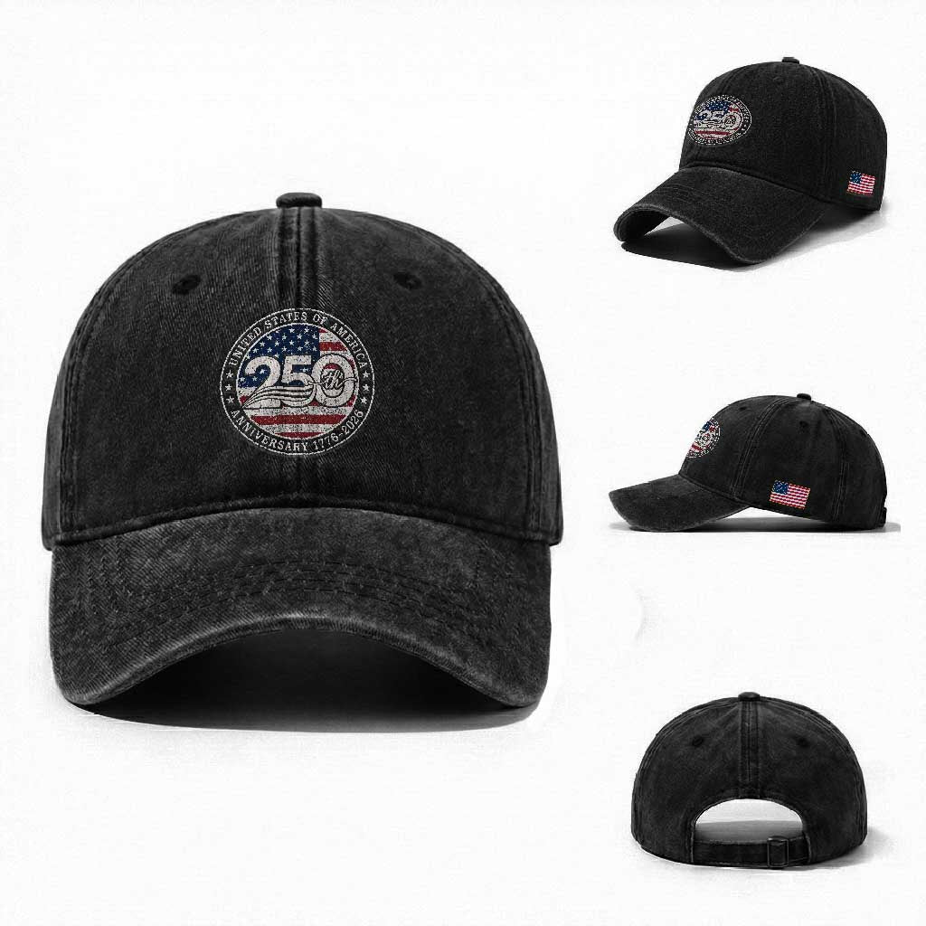 United States of America 250th Anniversary Vintage Seal Washed Cotton Baseball Cap Distressed American Flag 1776 to 2026 Semiquincentennial Patriotic