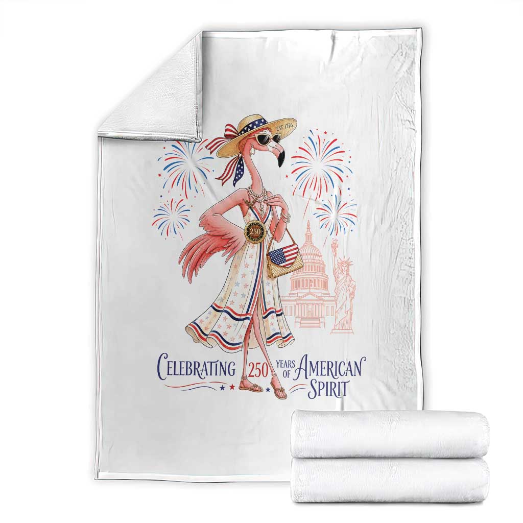 Celebrating 250 Years of American Spirit Flamingo Throw Blanket Cute Patriotic Tropical Bird Summer Landmarks Fireworks