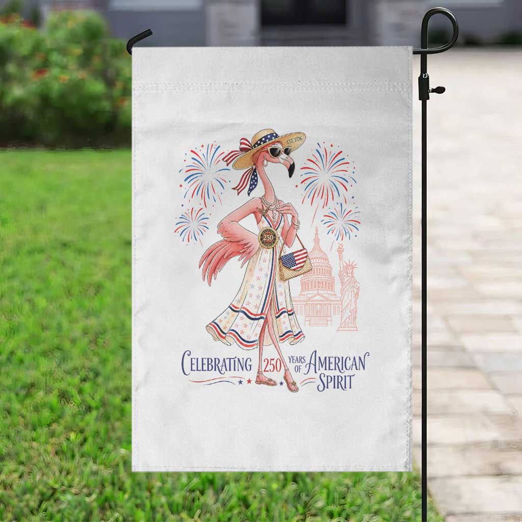 Celebrating 250 Years of American Spirit Flamingo Garden Flag Cute Patriotic Tropical Bird Summer Landmarks Fireworks